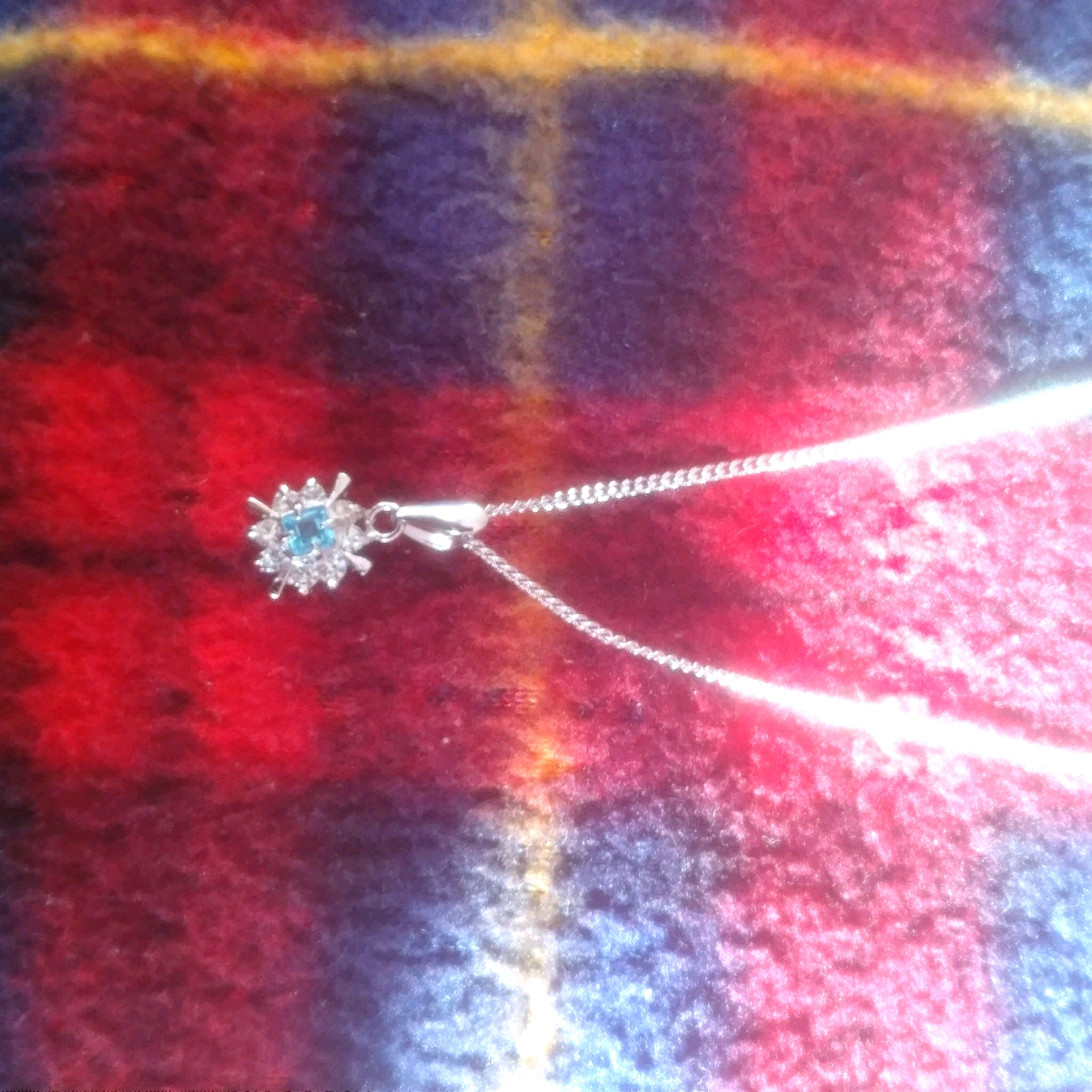 Small Cute Silver Necklace W Blue Crystal Pendant 89$